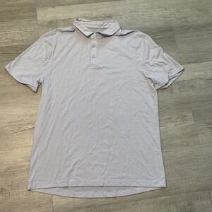 Lululemon Polo Shirt Mens Medium Gray Striped Short Sleeve Stretch Golf‎ Flawed